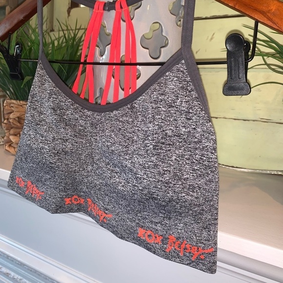 Betsey Johnson Performance Heather Gray Hot Pink Multi-Strap Sports Bra Size L - Picture 3 of 4